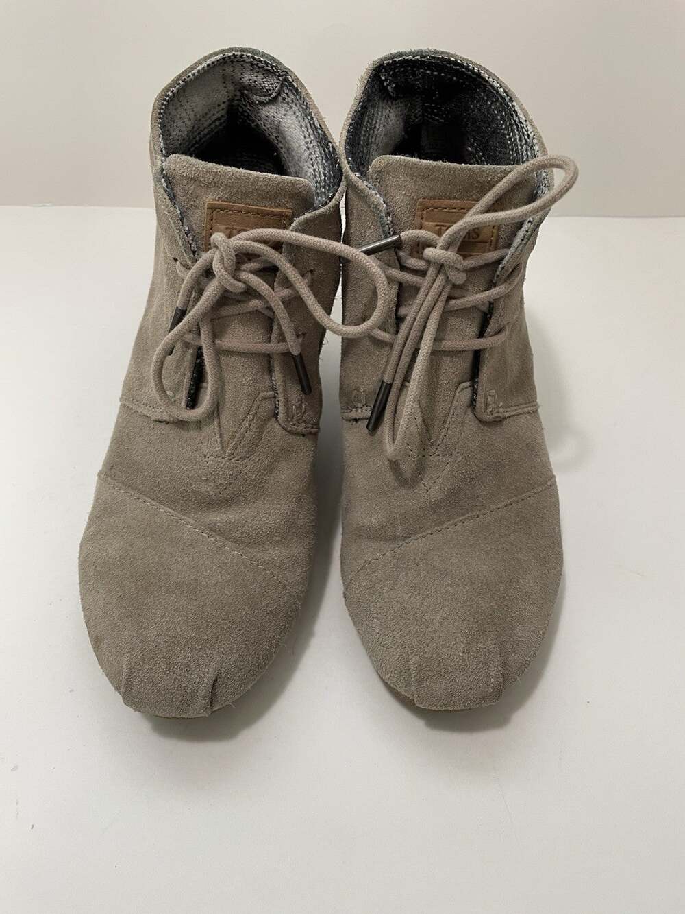 Toms Suede Taupe Tan Wedge Bootie Lace Up Shoes Women 9W